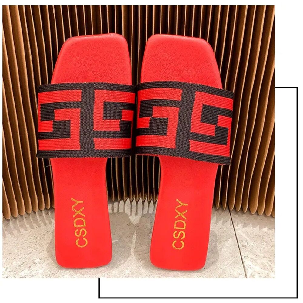 PHILLY'S TREASURE WOMEN'S RED LETTER EMBROIDERED FLAT SLIPPERS